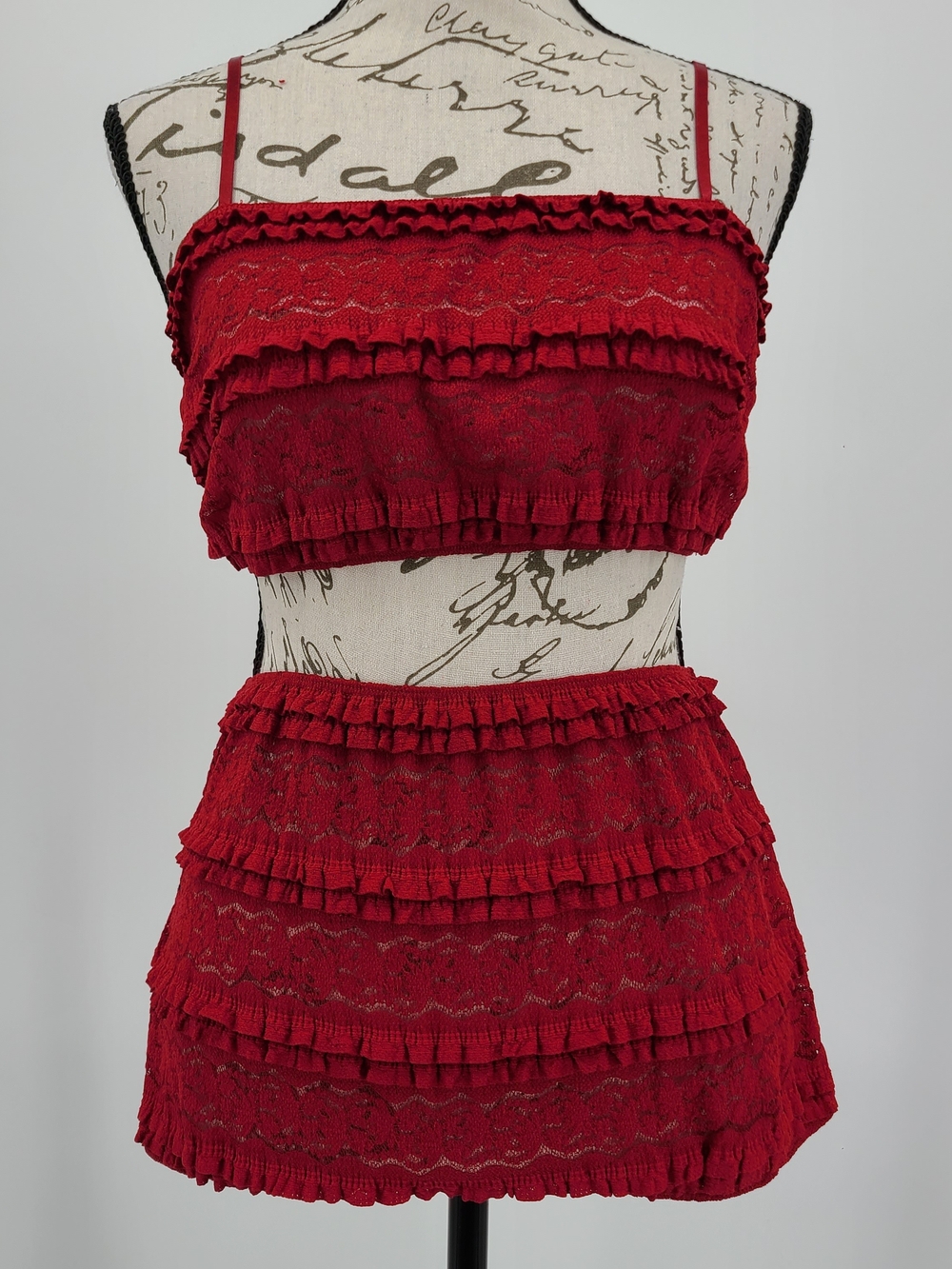 Anthropologie's LyreBird Red Lace Ruffled Two-Piece Set Size S/M